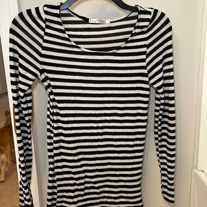 Long sleeve striped top with suede elbow patches
